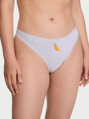 Lace Trim Bavlněná tanga s krajkou v pase