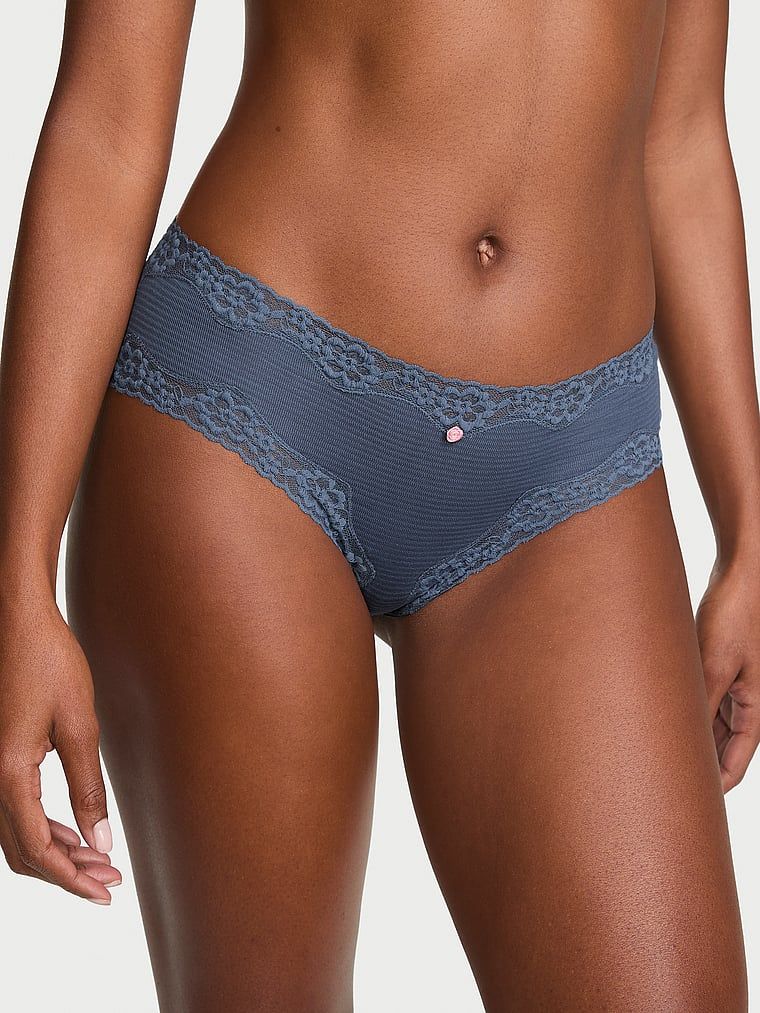 Lace Trim Bavlněné kalhotky s krajkou v pase Shadow Stripe Cheeky