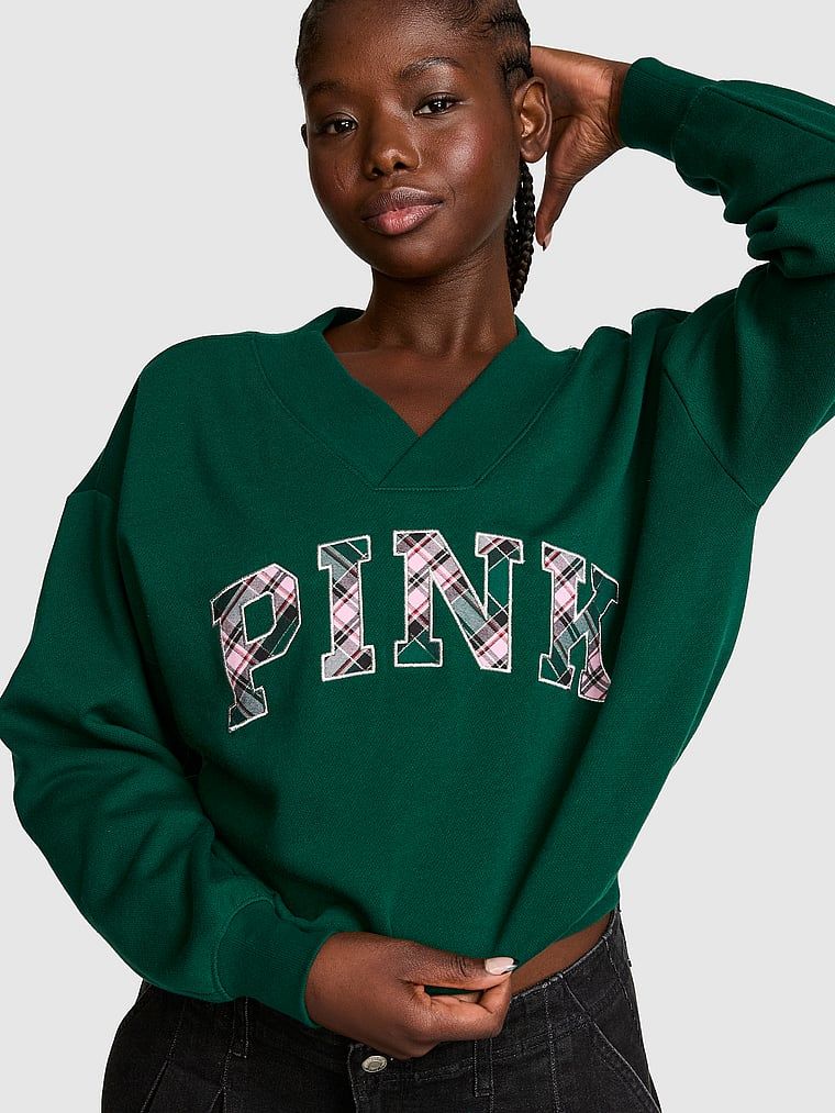 PINK Mikina Campus Fleece s výstřihem do V