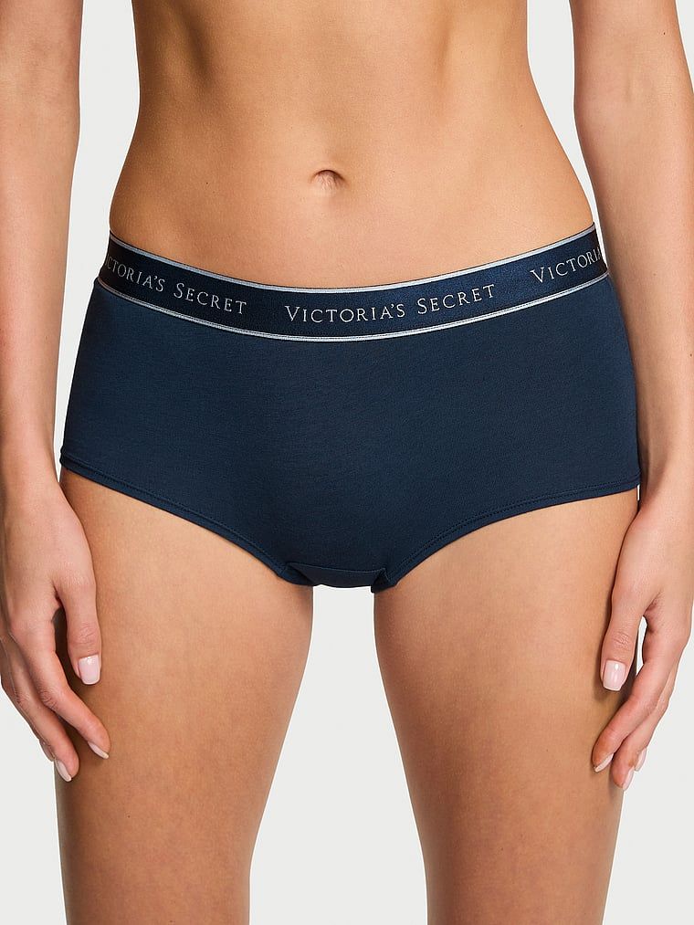 Bavlněné šortky s logem v pase Boyshort. Produkt je modré barvy a pochází z kolekce Cotton.