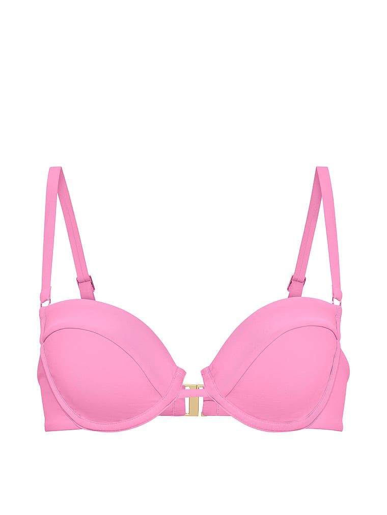 Horní část bikin bez polstrování balkonu. Produkt je růžové barvy a pochází z kolekce Victoria's Secret Swim.