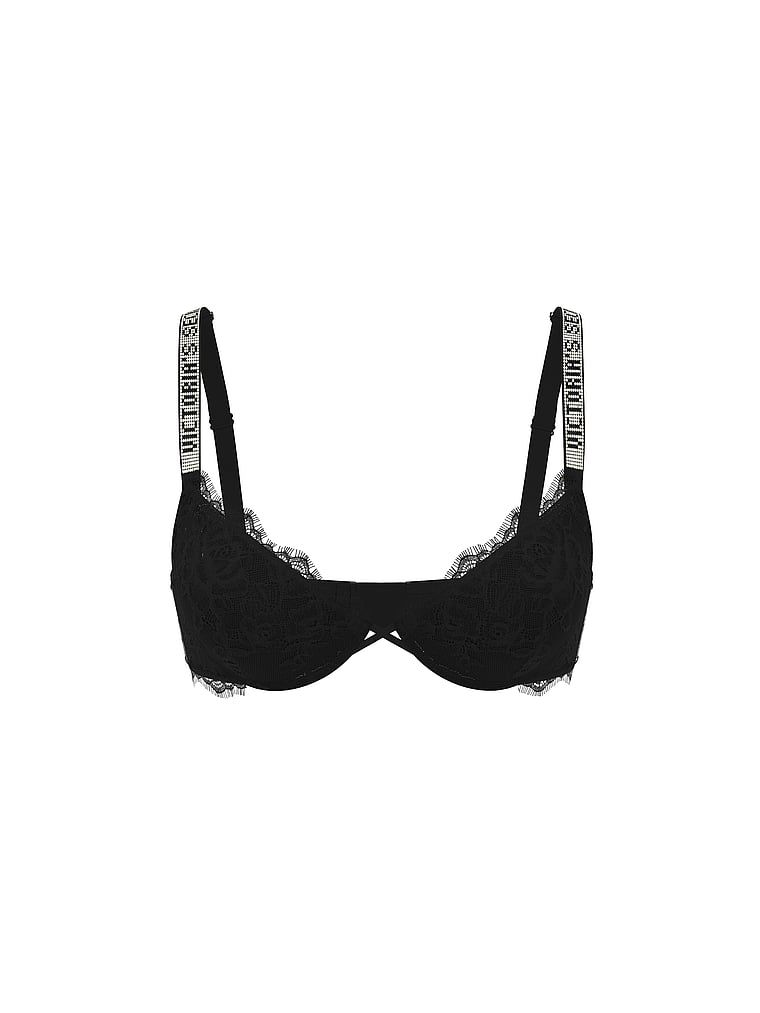 Krajková push-up podprsenka s lesklými ramínky Shine Strap. Produkt je černý a pochází z kolekce Very Sexy.