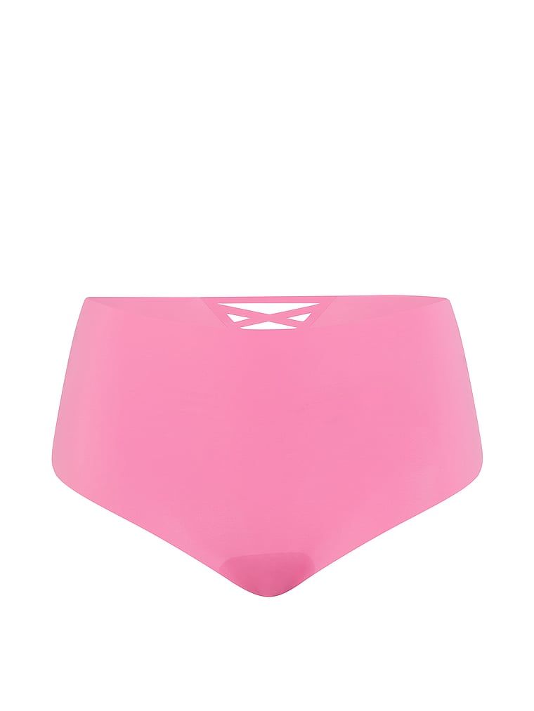 Tanga bez švu s vysokým pasem a ramínky na zádech No-Show Strappy. Produkt je růžové barvy a pochází z kolekce No-Show.