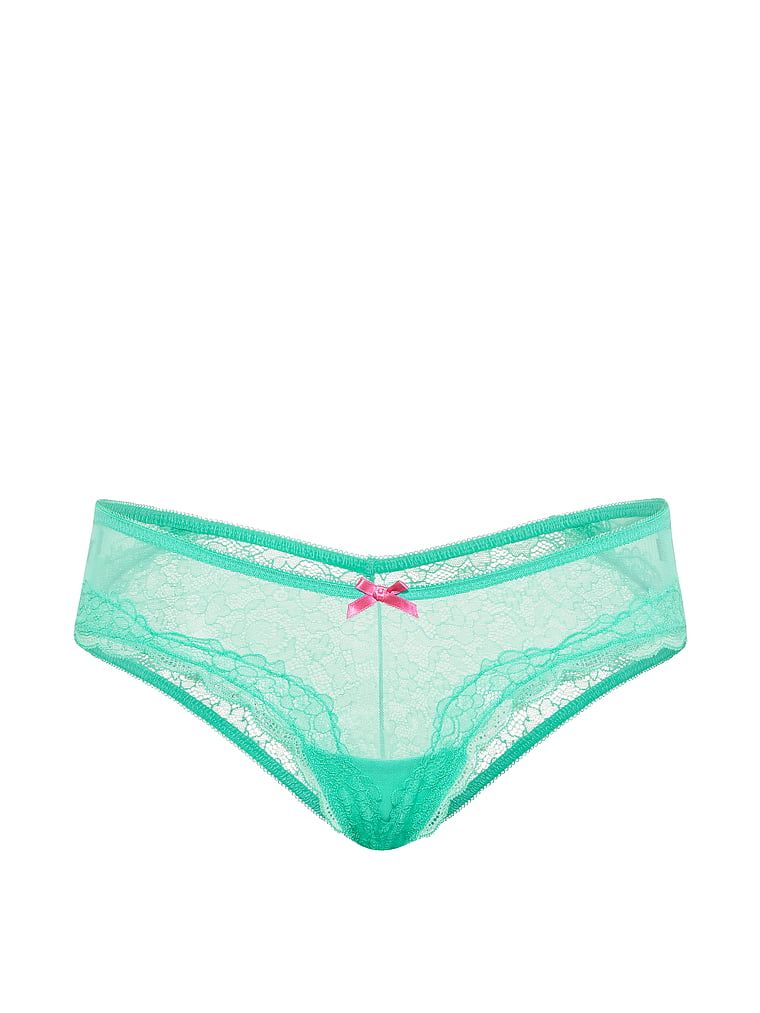 Tease Cheeky síťované a krajkové kalhotky. Produkt je modré barvy a pochází z kolekce Victoria's Secret.