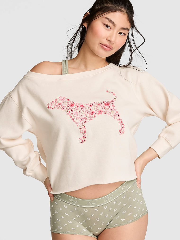 Campus Fleece Rib Off-shoulder Sweatshirt
