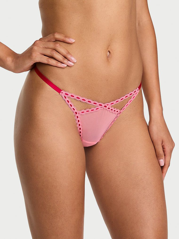 Dream Angels Pásková tanga ze síťovinou se stuhou