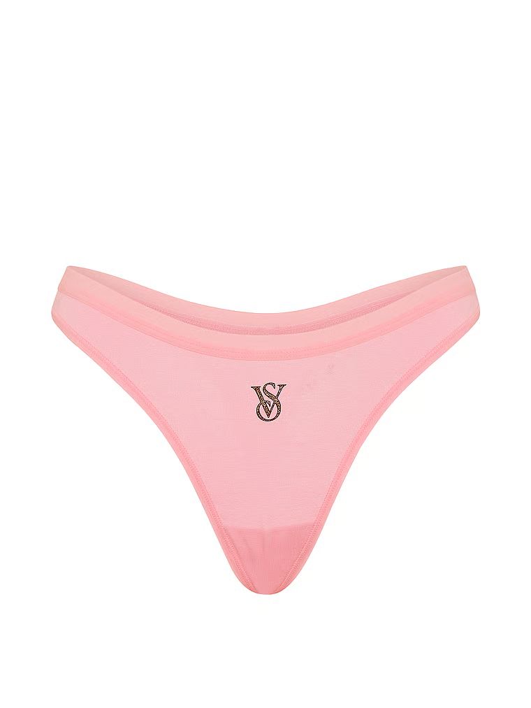 Bavlněné tanga s vysokými nohavičkami. Produkt je růžové barvy a pochází z kolekce Victoria's Secret.