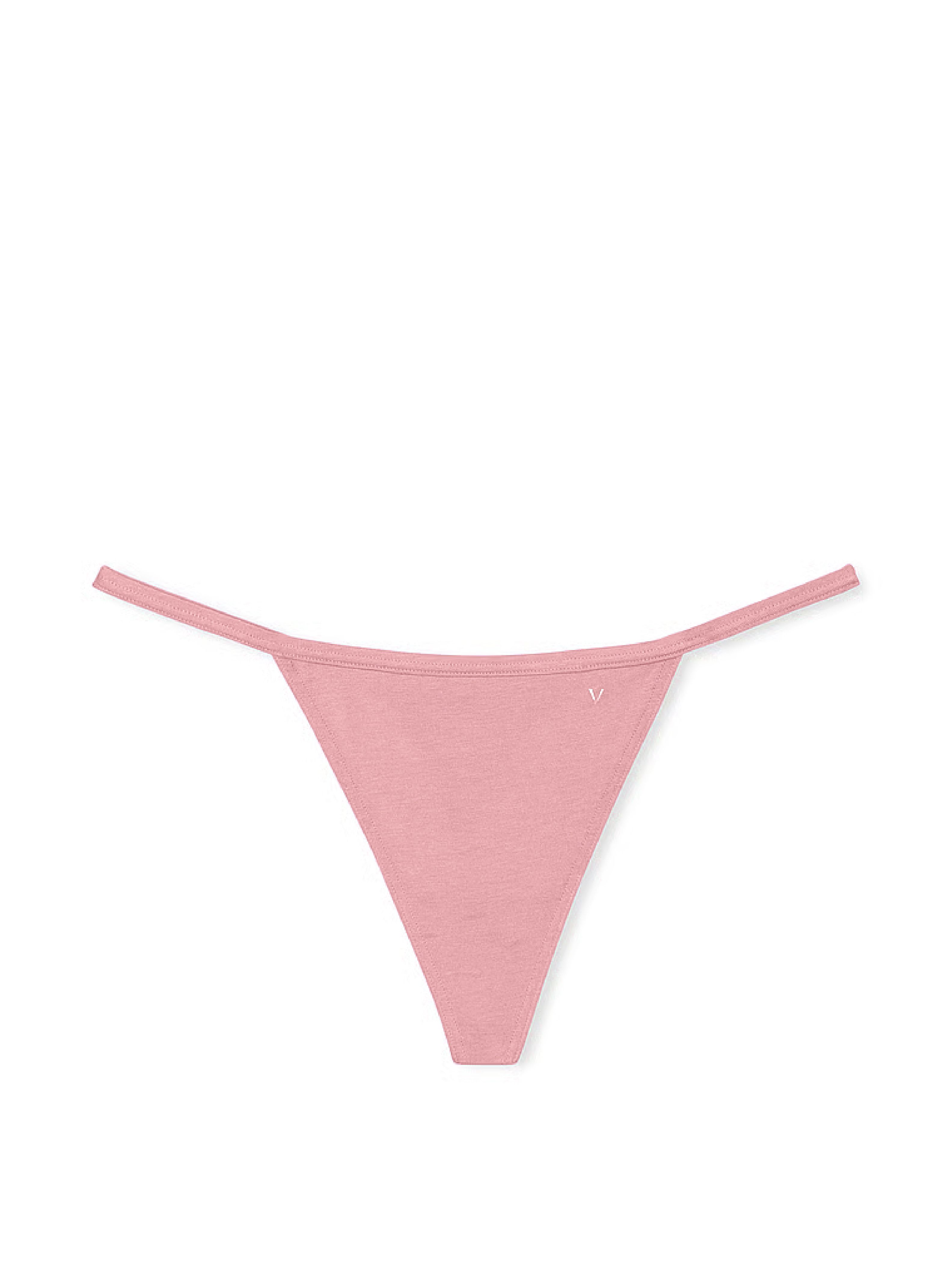 Elastická bavlněná tanga. Produkt je růžový a pochází z kolekce Victoria's Secret.