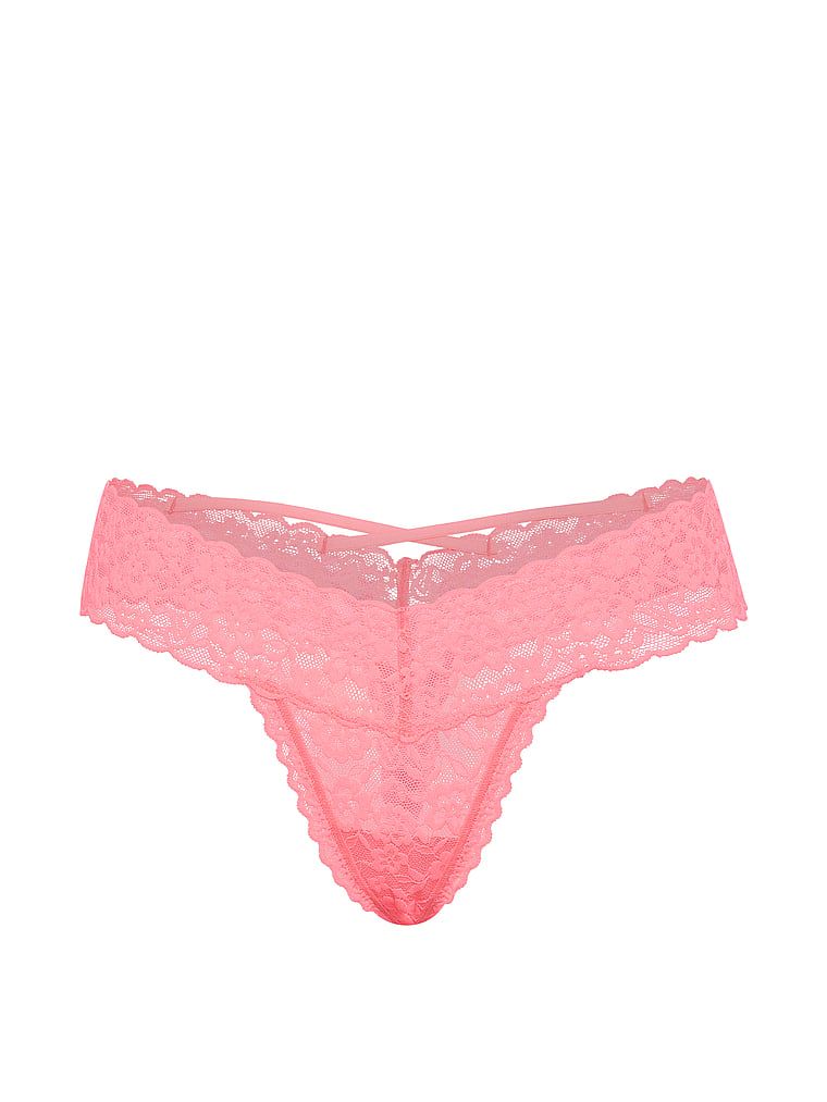 Krajkové tanga s ramínky na zadní straně Blossom. Produkt je růžové barvy a pochází z kolekce Lacie.