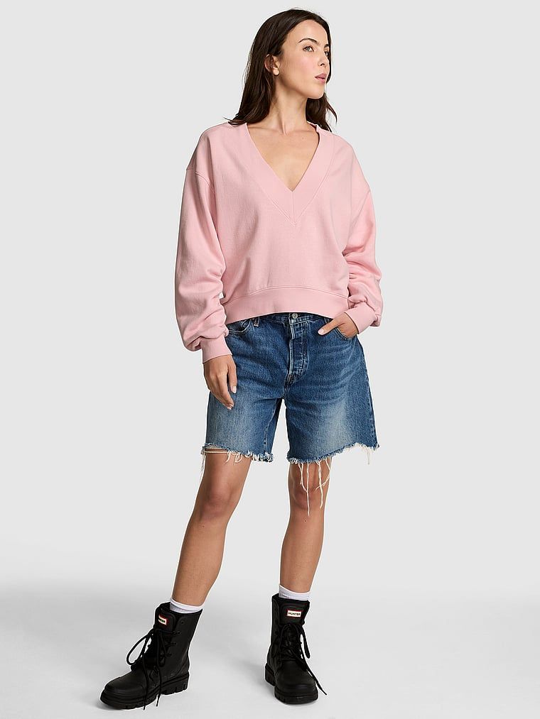 PINK Krátká mikina Ivy Fleece V-Neck High-Low