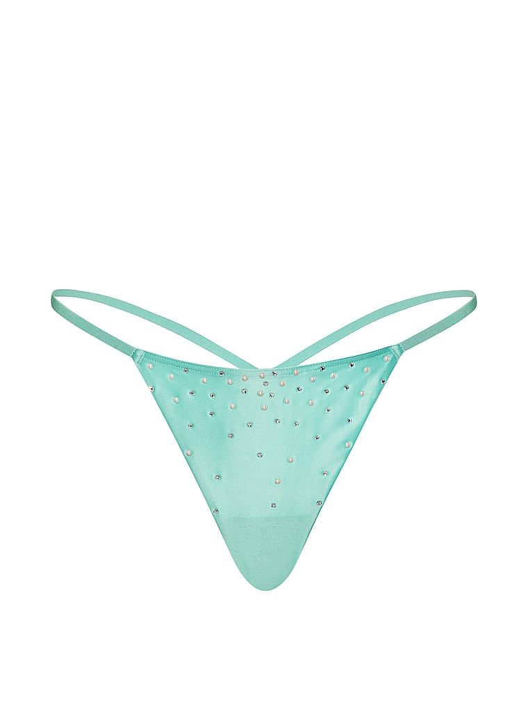 Satenová tanga s perlovými krystaly. Produkt je modré barvy a pochází z kolekce Dream Angels.