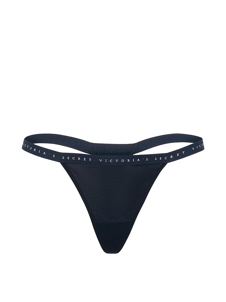 Pružné bavlněné tanga. Produkt je modré barvy a pochází z kolekce Victoria's Secret.