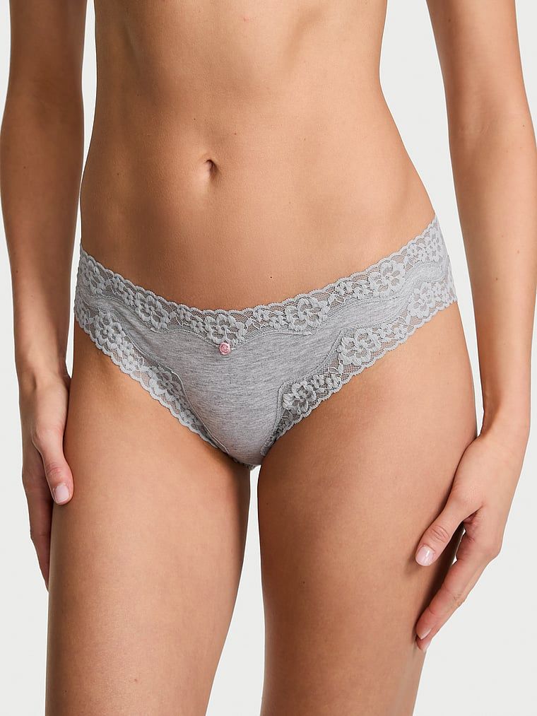 Lace Trim Bavlněné bikiny s krajkovým lemem