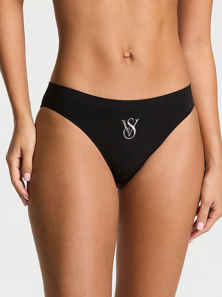 Kalhotky s lesklým logem Seamless Sparkle Bikini. Produkt je černý a pochází z kolekce Bezešvé.