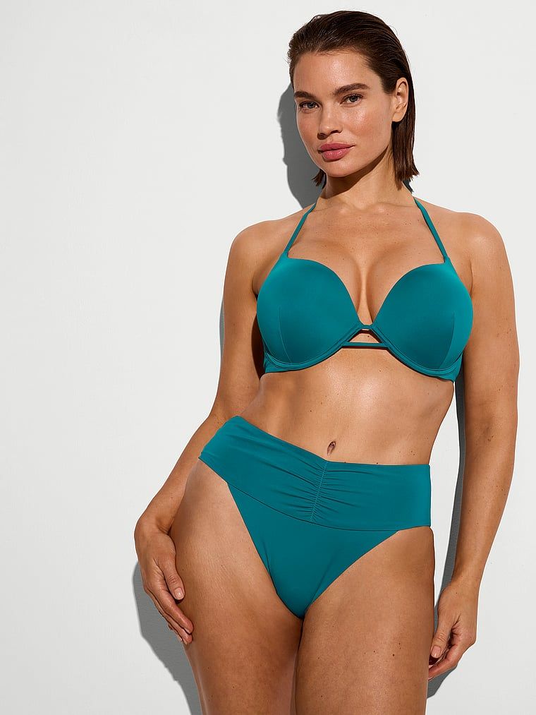 Horní spodní díl bikin s vysokým pasem, Essential Cinched. Produkt je modré barvy a pochází z kolekce Victoria's Secret Swim.