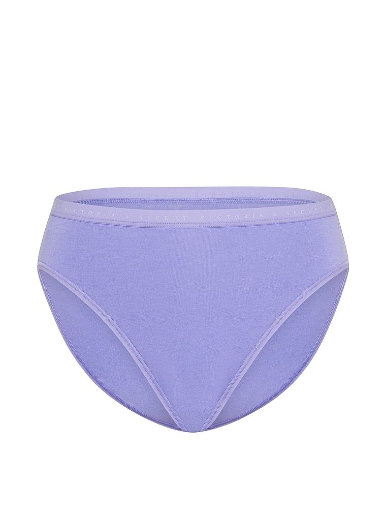 Bavlněné slipy s vysoko střiženými nohavičkami. Produkt je modré barvy a pochází z kolekce Victoria's Secret.