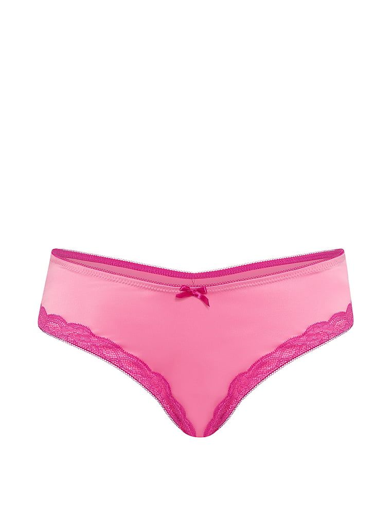 Satěnové kalhotky s krajkou Tease Cheeky. Produkt je růžové barvy a pochází z kolekce Victoria's Secret.