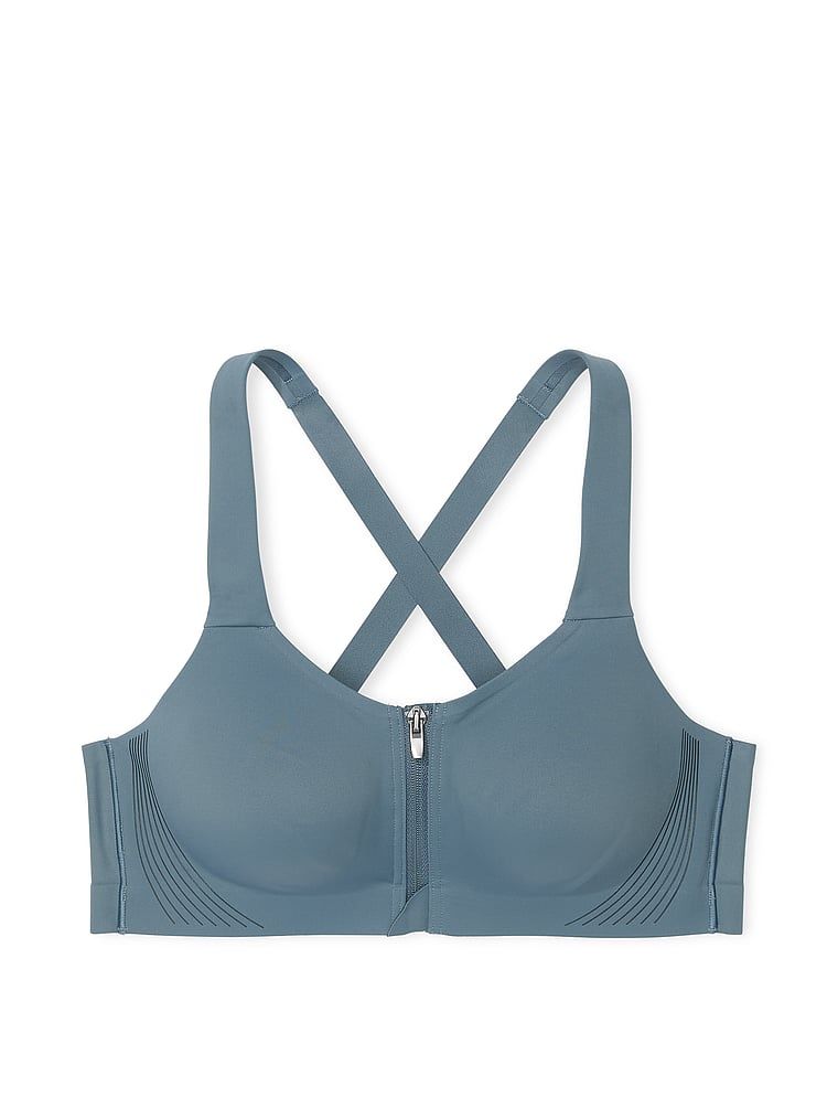 Sportovní podprsenka s maximální podporou se zipem Knockout Front-Close. Produkt je šedý a pochází z kolekce VSX.