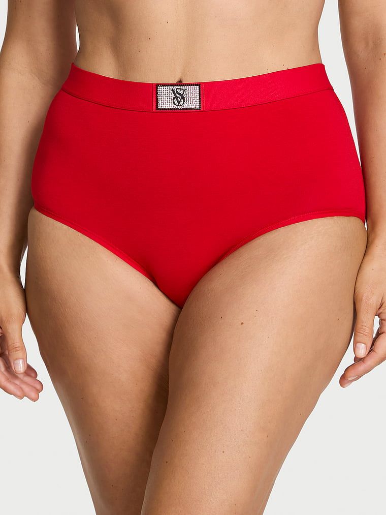 Bavlněné kalhotky s vysokým pasem a logem Shine Patch. Výrobek je červené barvy a pochází z kolekce Cotton.