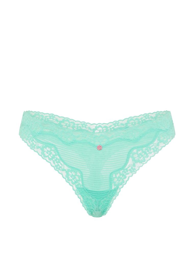 Pruhované bavlněné tanga s krajkou na okrajích. Produkt je modré barvy a pochází z kolekce Lace Trim.