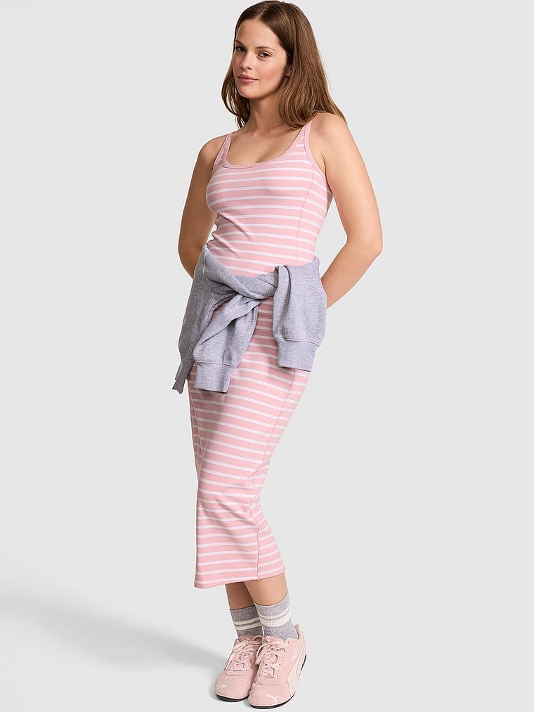 Midi šaty All-Day Soft Rib s vysokým výstřihem