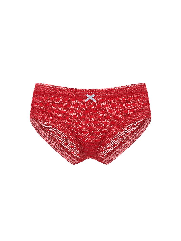 Síťové slipy Heart Lace Cheeky. Produkt je červené barvy a pochází z kolekce Lacie.