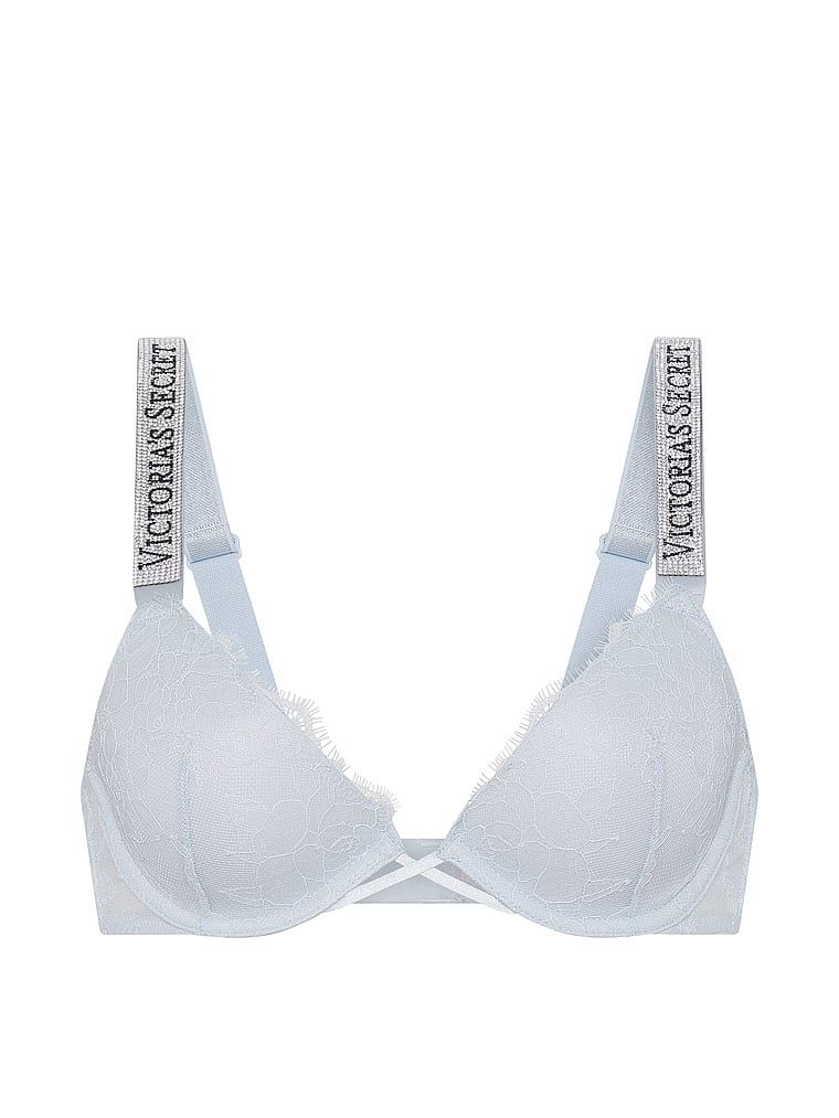 Mírně vycpávaná krajková podprsenka s lesklými ramínky Shine Strap Demi. Produkt je modré barvy a pochází z kolekce Very Sexy.