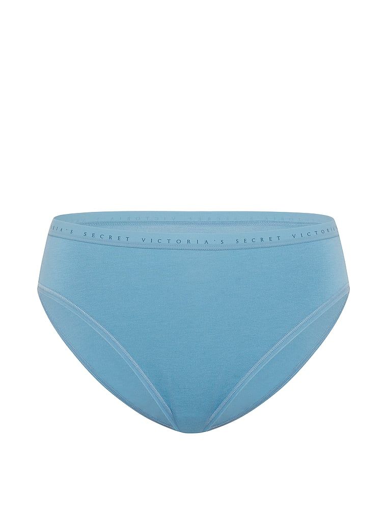 Bavlněné slipy s vysoko střiženými nohavičkami. Produkt je modré barvy a pochází z kolekce Victoria's Secret.