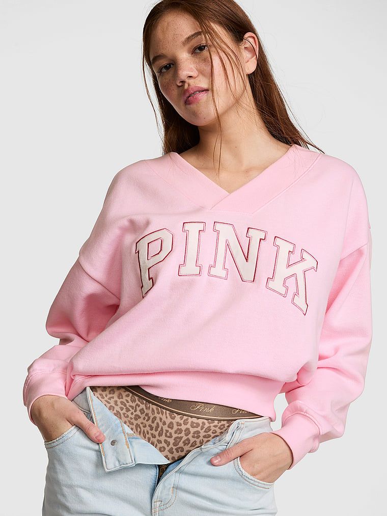 PINK Mikina Campus Fleece s výstřihem do V
