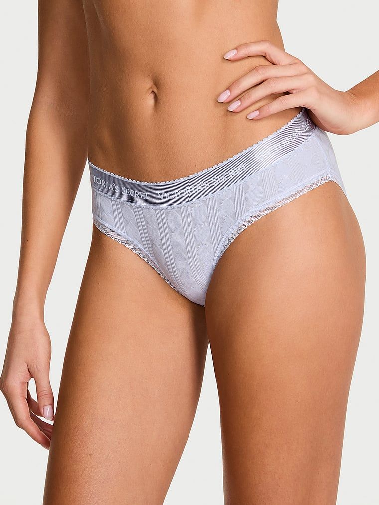 Bavlněné kalhotky se srdíčky a logem Heart Pointelle Hiphugger. Produkt je fialové barvy a pochází z kolekce Cotton.