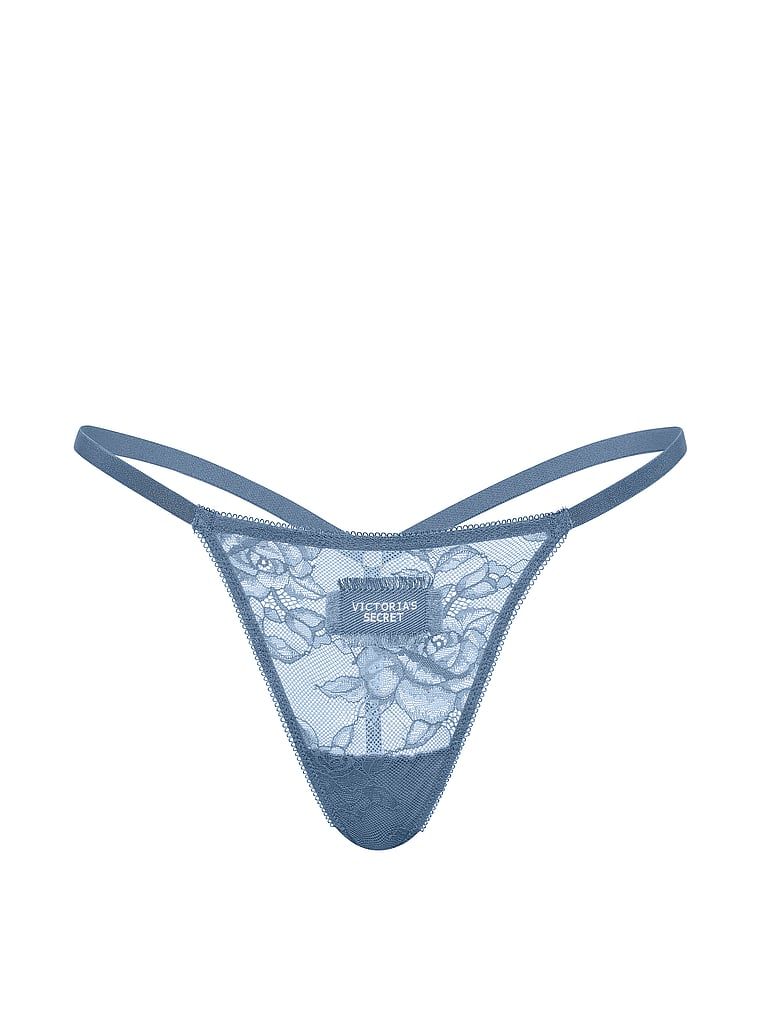 Džínové krajkové tanga s náplastí. Produkt je modré barvy a pochází z kolekce Very Sexy.