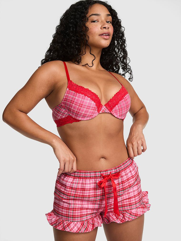 PINK Flanelové pyžamové šortky Favorite Flannel s volánkem
