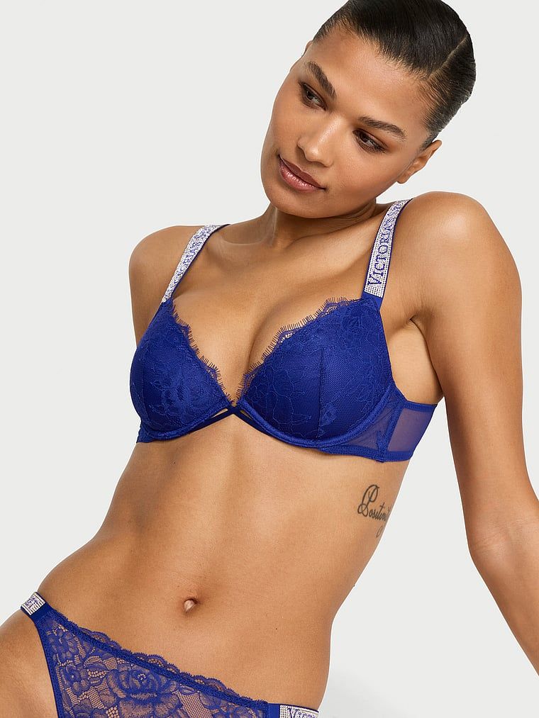 Very Sexy Lehce podšitá demi podprsenka nízkého střihu se třpytivými ramínky a krajkovými růžemi
