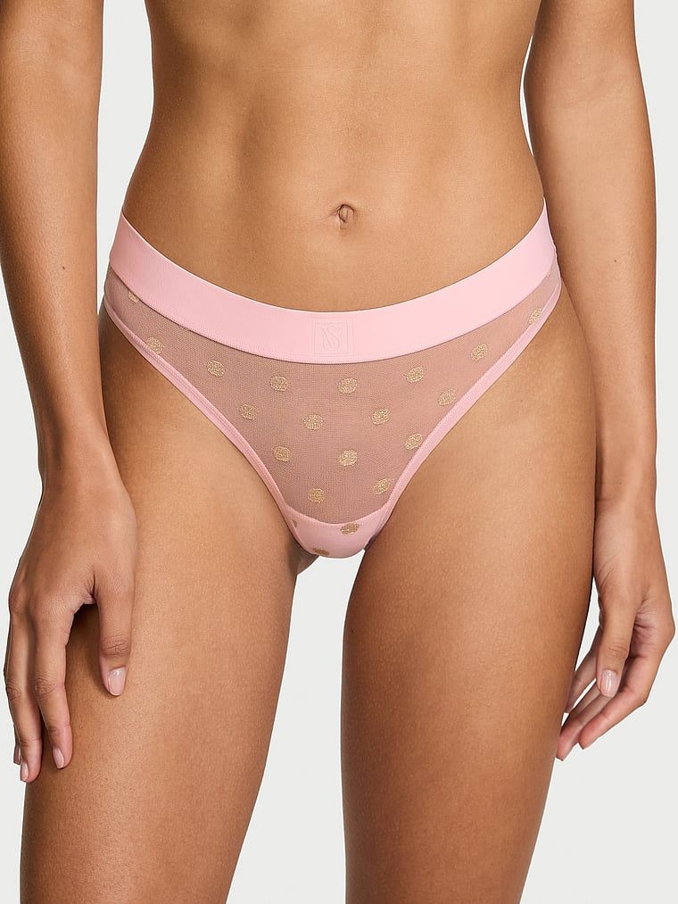 Průhledná tanga ze síťoviny Heritage Shimmer. Produkt má růžovou barvu a pochází z kolekce Cotton.