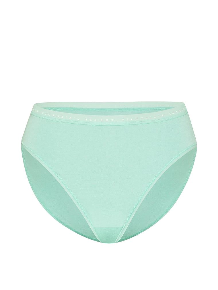 Bavlněné slipy s vysoko střiženými nohavičkami. Produkt je zelené barvy a pochází z kolekce Victoria's Secret.