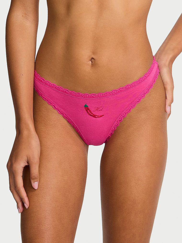 Lace Trim Bavlněná tanga s krajkou v pase