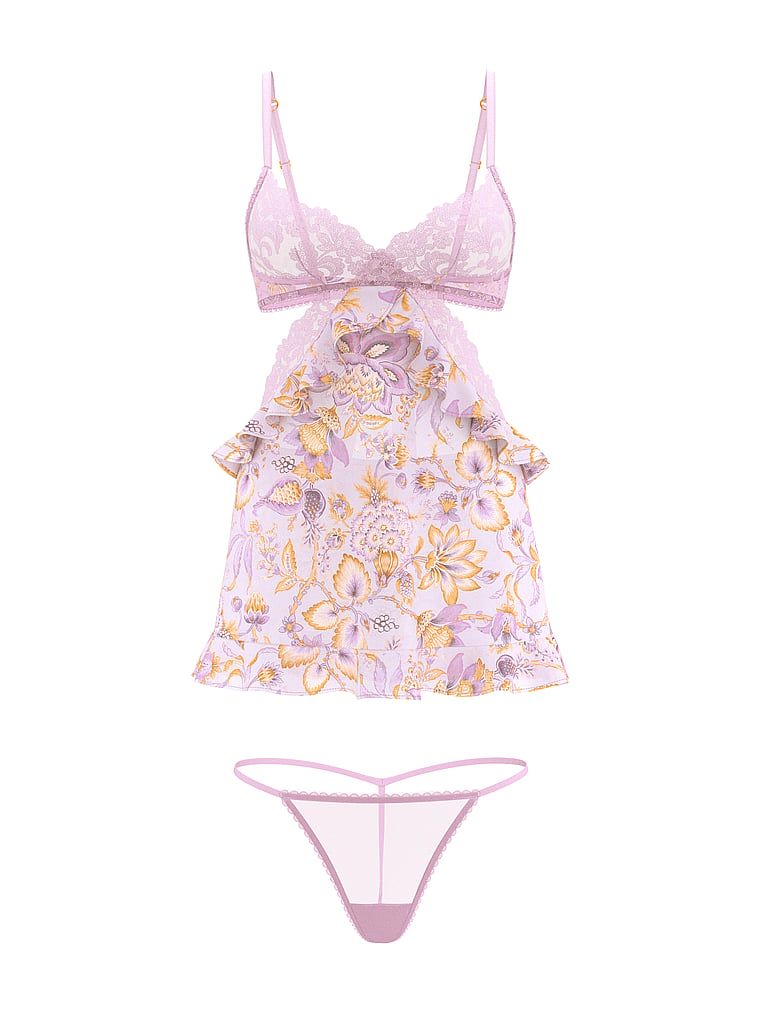 Zástěra a tanga Vintage Blossom Babydoll. Produkt má květinový vzor a pochází z kolekce Very Sexy.