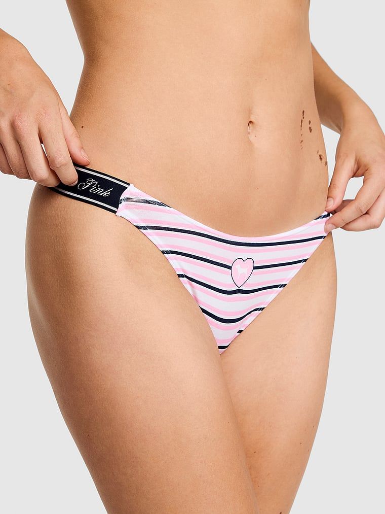 PINK Bavlněná tanga s vysokým vykrojením a logem