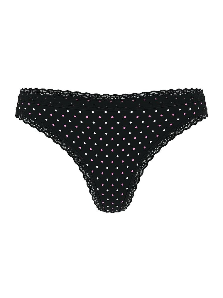 Bavlněná tanga s krajkou na krajkách v pase. Produkt je vzorovaný a pochází z kolekce Lacie.