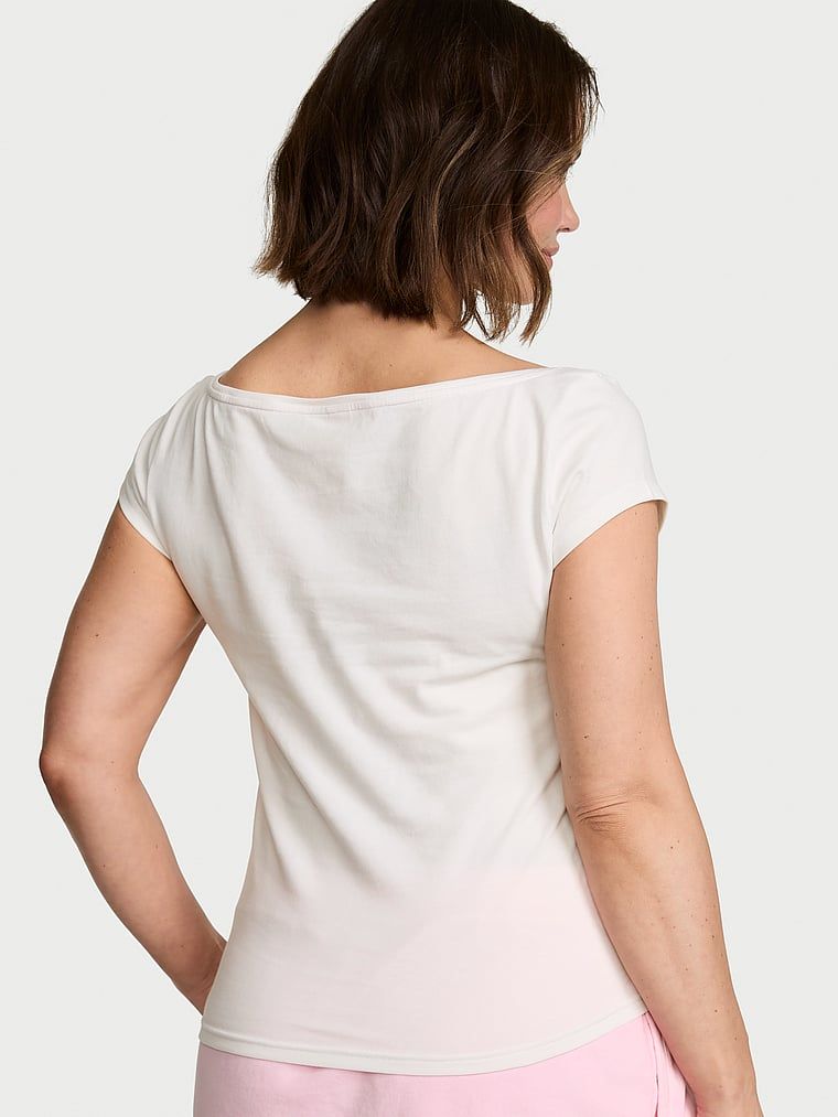 Bavlněné tričko s výstřihem do člunu, Boatneck. Produkt je bílé barvy a pochází z kolekce Angel Essentials.