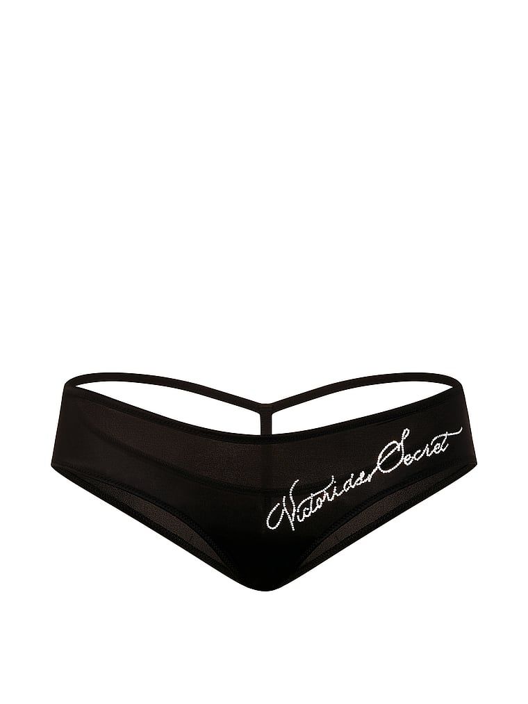 Kalhotky s unikátním zády a nápisem Shine Script Cheeky. Produkt je černý a pochází z kolekce Very Sexy.