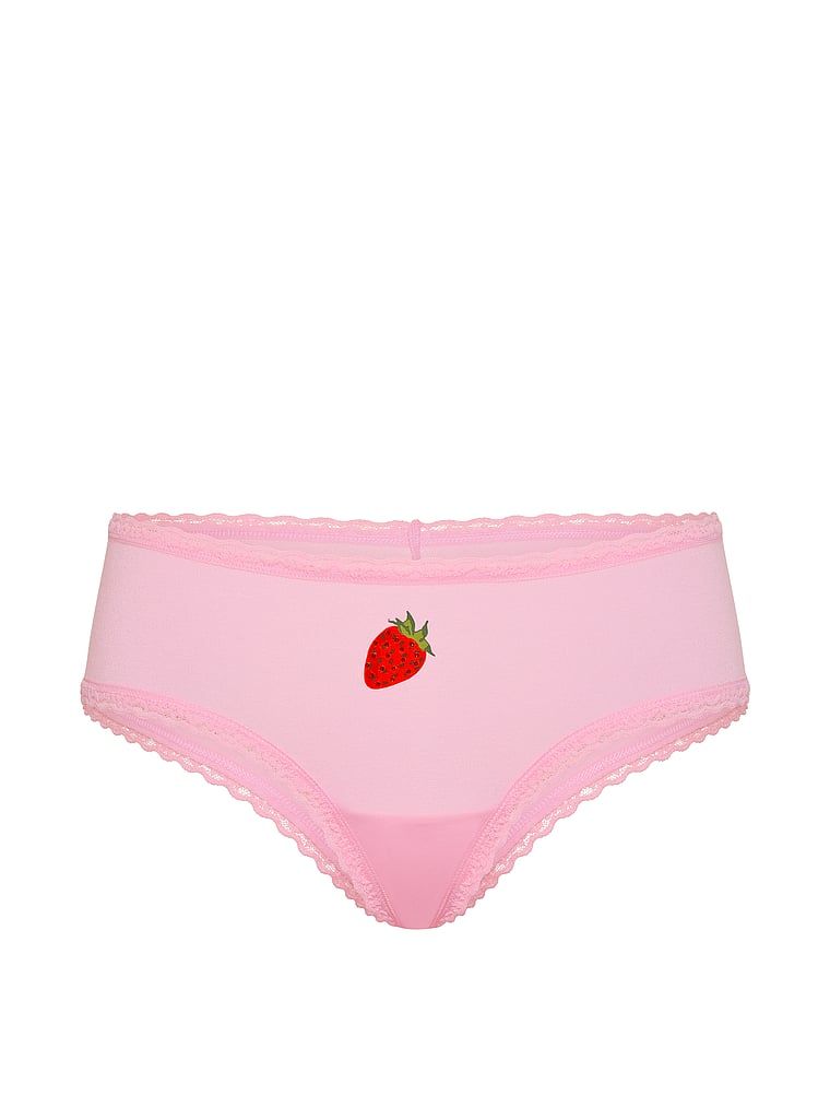 Bavlněné kalhotky s krajkou na okrajích Lace-Waist Cheeky. Produkt je růžové barvy a pochází z kolekce Lace Trim.