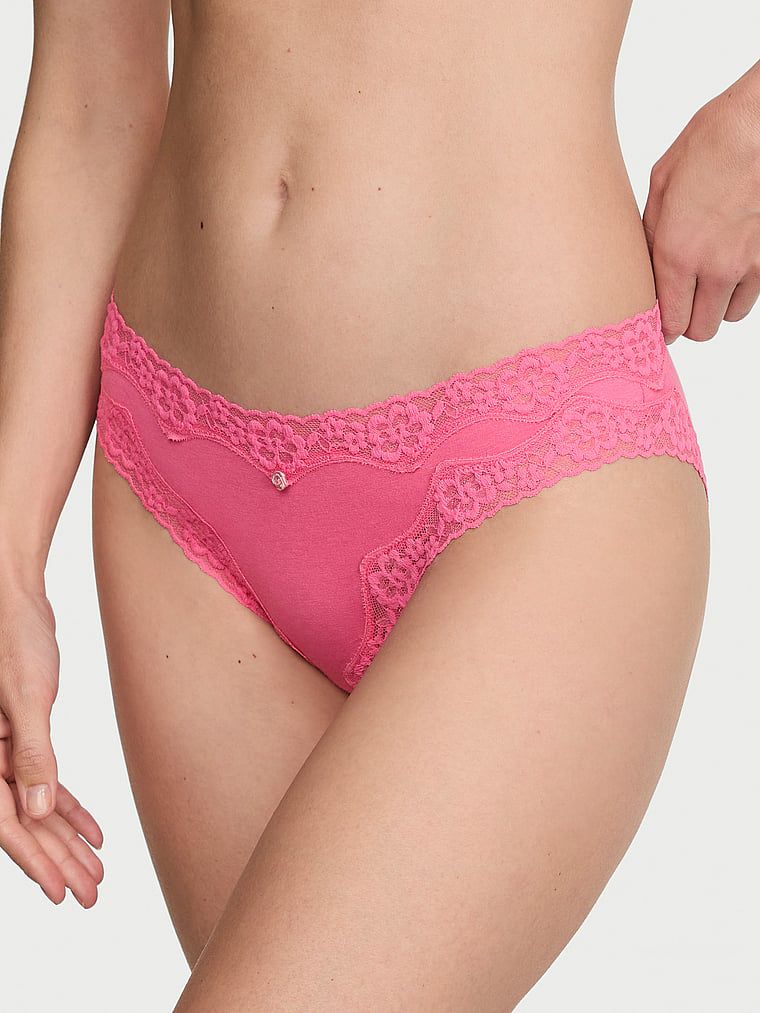Lace Trim Bavlněné kalhotky s krajkou v pase