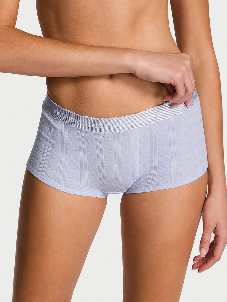 Bavlněné kraťasy se srdíčky a logem Heart Pointelle Boyshort. Produkt je fialové barvy a pochází z kolekce Cotton.