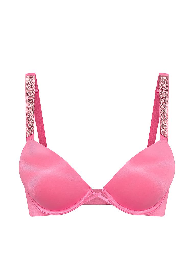 Push-up zvětšující podprsenka 2 velikosti Bombshell Shine Strap. Produkt je růžové barvy a pochází z kolekce Very Sexy.