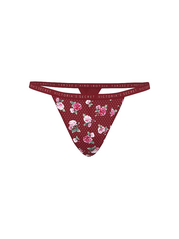 Elastická bavlněná tanga. Produkt má květinovou barvu a pochází z kolekce Victoria's Secret.