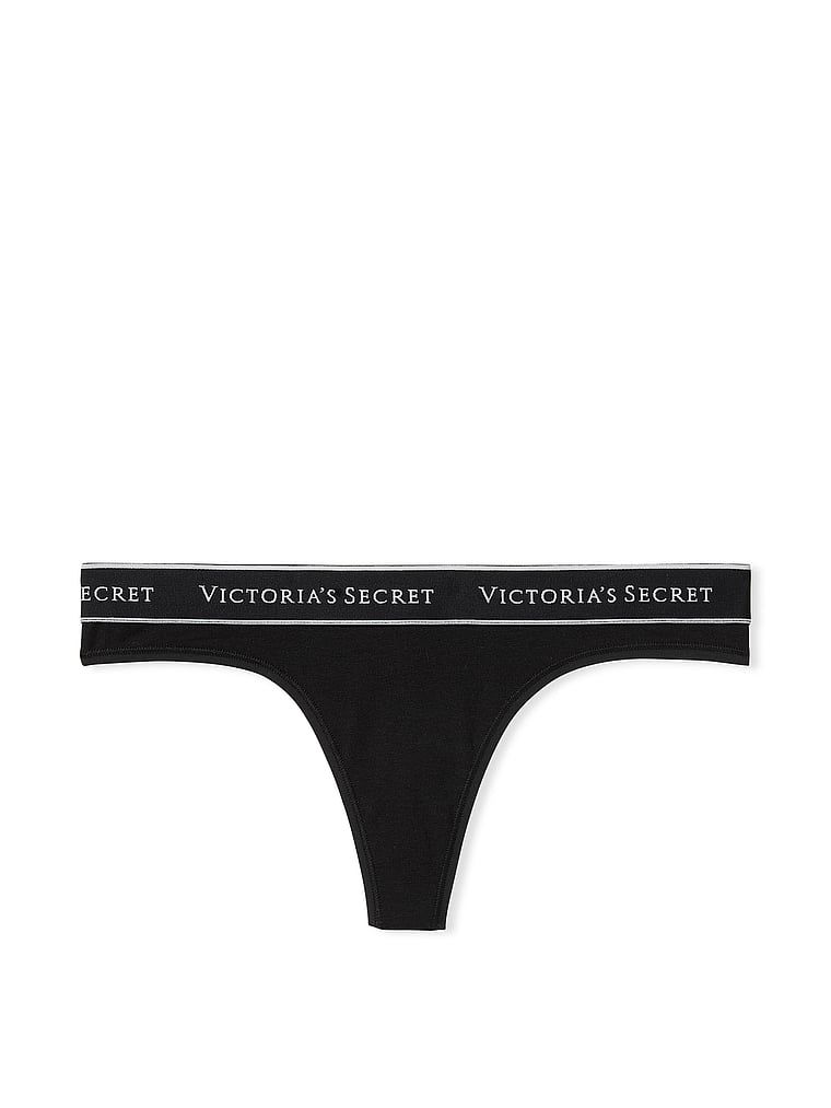 Bavlněná tanga s logem v pase. Výrobek je černý a pochází z kolekce Cotton.