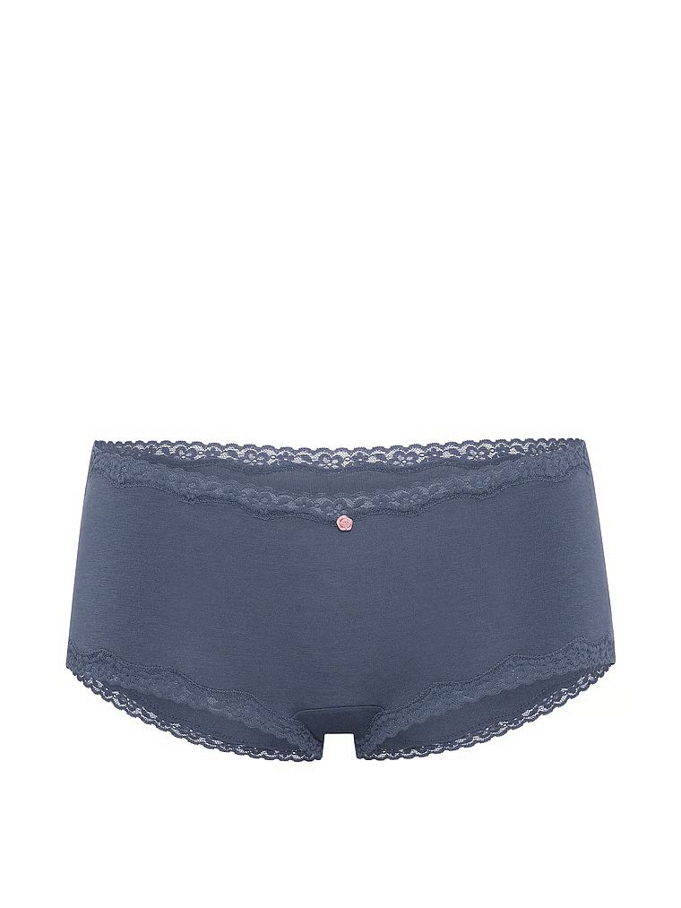 Bavlněné kraťasy s krajkou na okrajích, krajkové šortky s lemováním Boyshort. Produkt je modré barvy a pochází z kolekce Lace Trim.