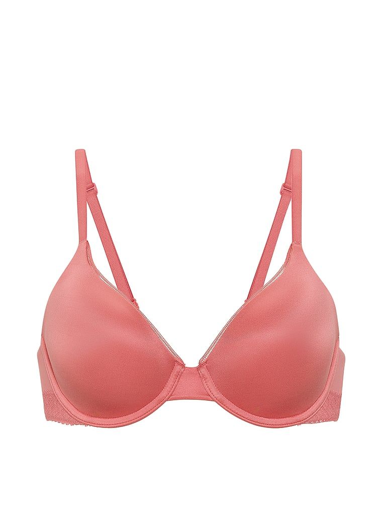 Mírně vycpávaná podprsenka s pevně zabudovanými košíčky a krajkovými vložkami. Produkt je růžové barvy a pochází z kolekce Body by Victoria.