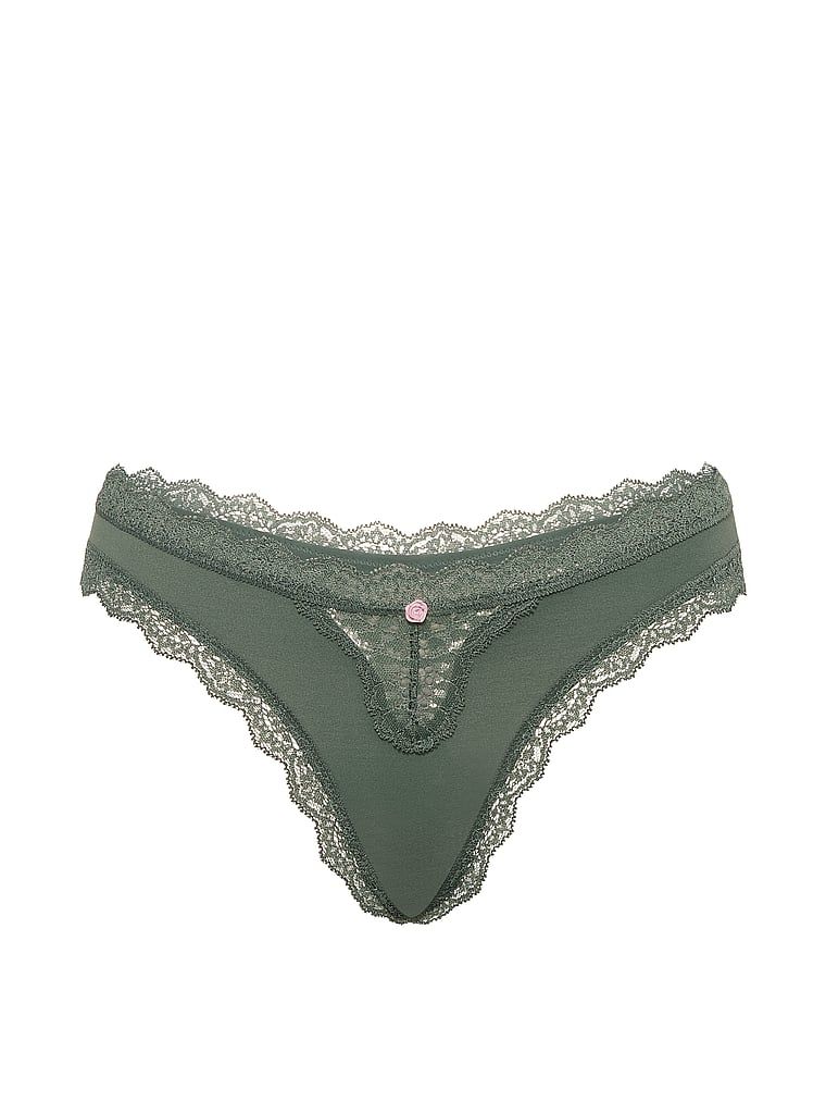 Tanga s krajkovým lemem. Produkt je zelené barvy a pochází z kolekce Dream Angels.